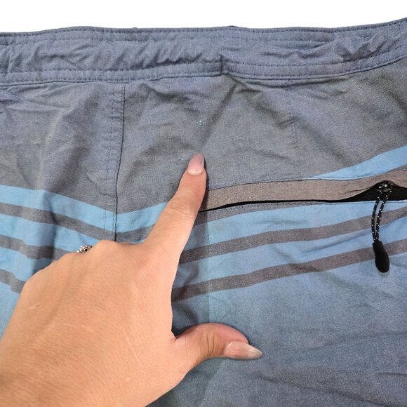 Burnside Mens Size 30 Striped Swim Shorts Blue Gray Drawstring Waist zip Pocket - Picture 2 of 4